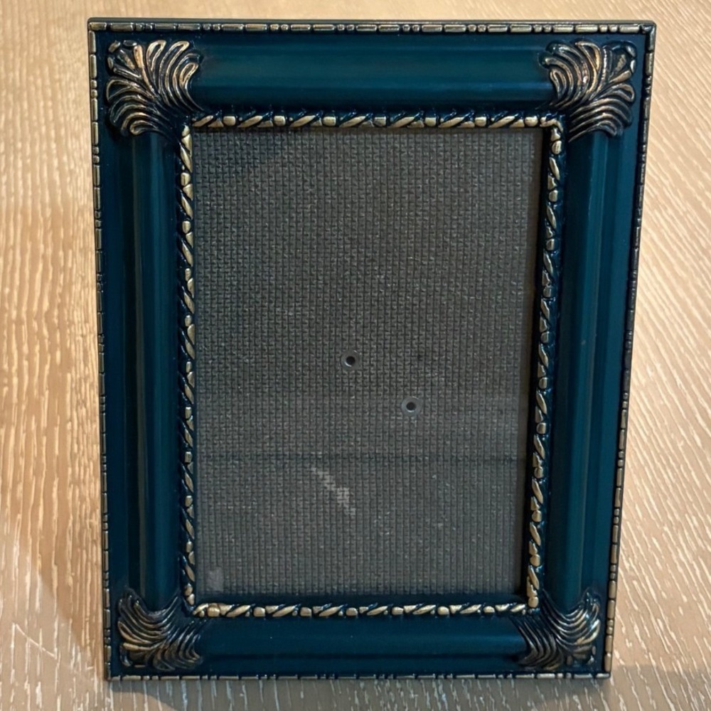 Vintage Teal Green and Gold Ornate Tabletop Picture Frame 5x7 Inch Outer Size